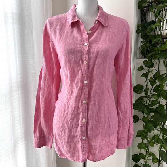 Talbots 100% Linen Pink Button Down Long Sleeve Blouse - Size XL - Picture 1 of 8